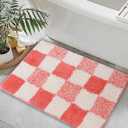 Lokiiy Small Cute Checkered Bath Mat, Pink Bathroom Rugs, Aesthetic Bathroom Rug, 16" x 24"