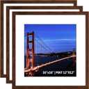 Yaetm 16x16 Picture Frame Matted to 12x12, Set of 3, Brown Wood Grain Square Frame for Gallery Wall Display, Hanging Hardware Included (3 Pack, Brown)