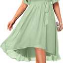 Plus Size Dresses Wedding Guest - Formal Cocktail Chiffon V Neck Short Sleeve High Low Dress Curvy Women (Light Green) 22W