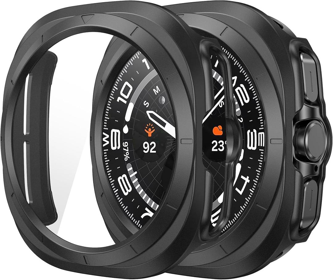 3 x Misxi 2-Pack Hard PC Screen Protector Case for Samsung Galaxy Watch Ultra (2025) 47mm, Anti-Slip Ultra-Thin Scratch Resistant Cover with Tempered Glass for Galaxy Watch 7 Ultra, Black