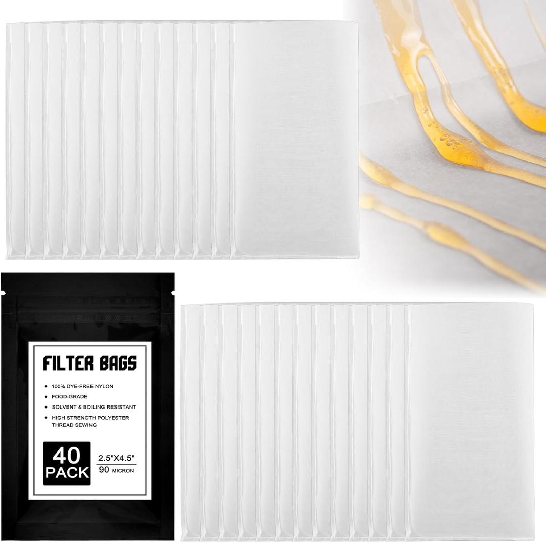 90 Micron Food Grade Nylon Tea Filter Bags 2.5"x4.5" Pressable Rosin, Filter Tea 40 Pack