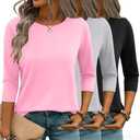 Zeagoo Women Tops 3 Pack 3/4 Sleeve Crewneck Cute Basics Tees Casual Fashion Spring Summer T Shirts Business Work Tee Top XL