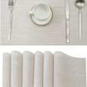 Leetaltree Beige White Placemats Set of 6 - Heat Resistant Non-Slip Place mats for Dining Table, Washable Durable PVC Vinyl Woven Table MatsBeige White, 6