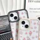 Skyseaco for iPhone 15 Case Glitter, Cute Clear Flower Floral Pattern for Women Girls, Bling Sparkly Double-Sided Rhinestones, Soft Shockproof Protective Cover, Black