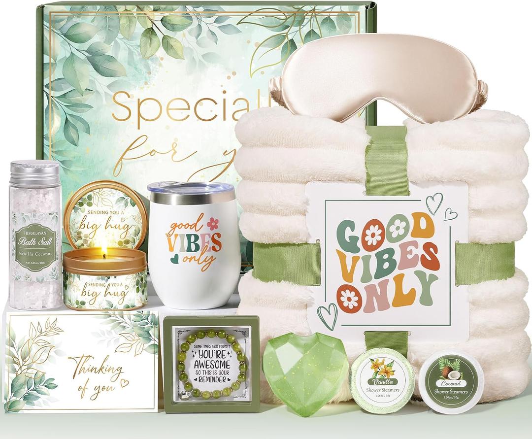Christmas Birthday Gifts for Women Self Care Gift, Get Well Soon Gift Baskets Relaxing Spa Care Package for Women with Blanket, Unique Gift Baskets for Mom Her Wife Girlfriend Friend Sister Teacher