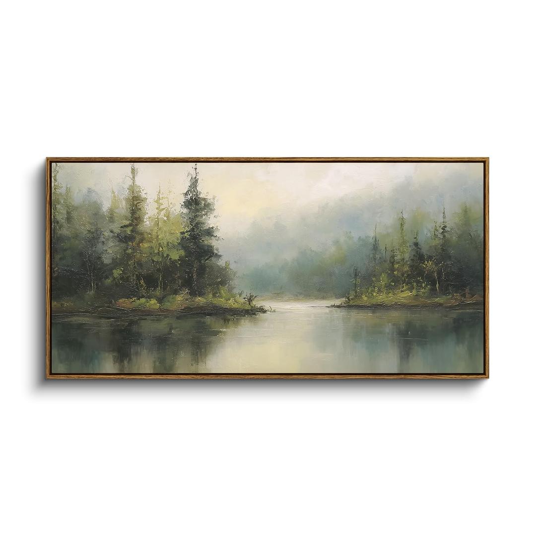 InSimSea Extra Large Framed Vintage Wall Art, Living Room Country Farmhouse Decor, Forest Woodland Retro Landscape Canvas Prints, Retro Scenery Long Picture for Bedroom Above of Bed, 20x40inch