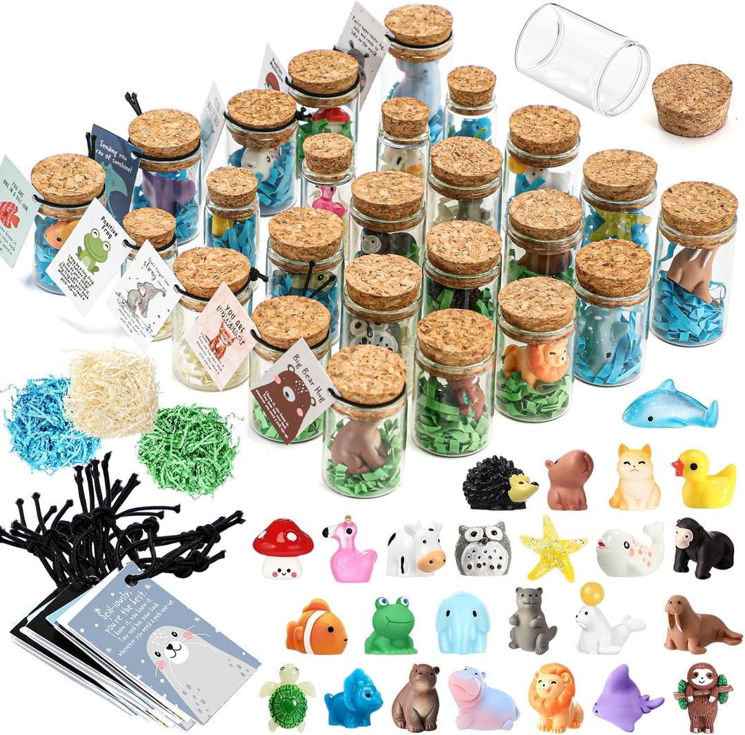 Fumete 25 Sets Emotional Positive Support Resin Animal Employee Appreciation Gift Bulk Desk Pet Animal Pun Note Card Bottle for Volunteer Assistant Professional Coworker Staff Office Party Favor