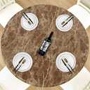 LUSHVIDA Round Vinyl Waterproof Table Cover, Fits Up to 45'', Marble Brown