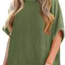Tankaneo Womens Oversized T Shirts Summer Casual Ribbed Batwing Short Sleeve Tunic Tops Loose Fit Dolman Sleeve Tees (Small, Army Green)