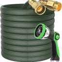 30ft Lightweight Flexible Garden Hose+Sprayer Nozzle,Non-kink Hose,Solid Brass Fitting for Boats, RV Water Hose,Marine Washdown,Lawn,Garden,Leakproof TPE Hose(GreenBlack, 30 FT)