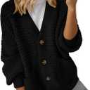 Dokotoo Women's 2026 Fashion Casual Open Front Long Sleeve Chunky Knit Cardigans Sweaters Outerwear Coats (Black, S)