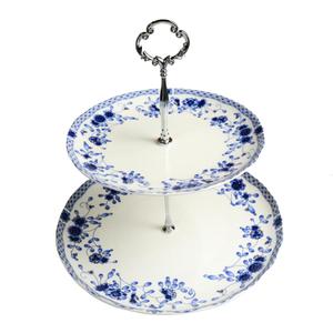 3-Tier Afternoon Tea Stand, Porcelain Cupcake Stand Serving Tray, Blue and White Bone China Cake Stand, Pastry Serving Stand for Tea Party, Wedding and Birthday (Blue 2 Tiers)