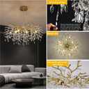 Tree Branches Chandeliers Luxury Round Crystal Pendant Light 8 Light Ceiling Hanging Light for Dining Room Bedroom Living Room Entryway Gold 23.7"