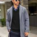 COOFANDY Men's Shawl Collar Sweaters V-Neck Relaxed Fit Cable Pullovers (Black, XS)