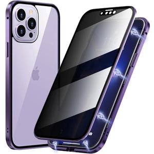 Magnetic Titanium for iPhone 14 Plus Privacy Case, Anti-peep Magnetic Adsorption Double Sided Tempered Glass Full Body Case, Privacy Screen Protector Metal Frame Anti-spy Phone Case for iPhone 14 Plus