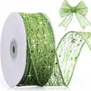 Geosar 1 Roll Lime Green Mesh Glitter Ribbon 1.5 Inch x 20 Yard Christmas Glitter Sheer Metallic Wired Ribbon for Home Party Gift Wrapping Wreath DIY Crafts Xmas Tree Decor