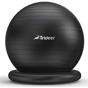 Trideer Exercise Yoga Ball Chair with Base for Home Office Desk, Stability & Fitness Ball Seat to Relieve Back Pain, Home Gym Workout for Abs, Pregnancy Ball with Pump