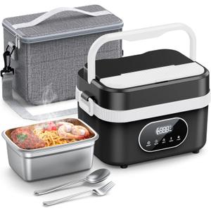 Cordless Electric Lunch Box for Adults, 18000mAh Rechargeable Portable Self-Heating Lunch Box Food Warmer, 1.5L(6 Cups) Container for Outdoor, Work, Office, Camping, Travel(BlackWhite) (Large)