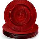 DEAYOU 12 Pack Red Charger Plate, 13-inch Beaded Chargers for Dinner Plates, Plastic Reusable Round Charger Platters for Wedding, Party, Event, Table Setting, Decoration, Holiday