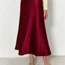 BTFBM 2025 Womens Summer Fall Long Satin Skirt Silk Elegant High Waist Cocktail Party Wedding Flowy A-Line Midi Skirts (Red, L)