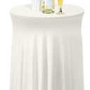 Tegeme 1 Pack 32 x 43 Inch Round Spandex Cocktail Tablecloths with Skirt Cocktail Round Table Cover Spandex Stretch Tablecloth for Fitted High Top Table Bar Wedding Party Banquet (Ivory)