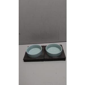 Ceramic 5.1inch Set of 2 Dog and Cat Bowls, 2pcs Anti-Slip Food and Water Feeder Dishes for Puppies, Kitties, Cats(2 Bowls, Light Green)