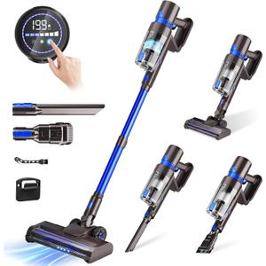 KCLASO Cordless Vacuum Cleaner, 550W 45KPA 50Min Vacuum Cleaners for Home, Self-Standing Stick Vacuum with Touch Screen, 3 Power Modes, Rechargeable Battery, Handheld Vacuum for Pet Hair/Carpet/Floor