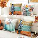 2 x Artscope Fall Decorative Throw Pillow Covers 20x20 Inch Set of 4 Fall Gifts for Home Decor, Autumn Pumpkin Sweet Home Thankful Grateful Blessed Outdoor Farmhouse Pillow Cases for Sofa Couch-Blue
