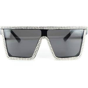 Oversized Square Sunglasses For Women Men Bling Rhinestone Flat Top Shades