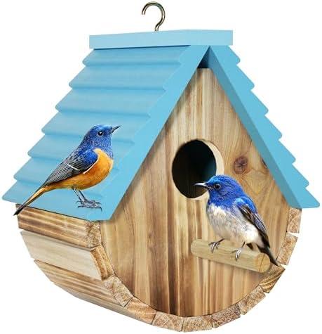 Bird House, Auslar Wooden Bird Houses for Outside, Birdhouse for Outdoors, Hanging Bluebird House for Cardinals Finch Wren Swallow for Garden Viewing