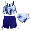 Girls Swimsuit Kids Bathing Suit 3 Pieces Bikini Set with Shorts Adjustable Swimwear  (10-11 Years)