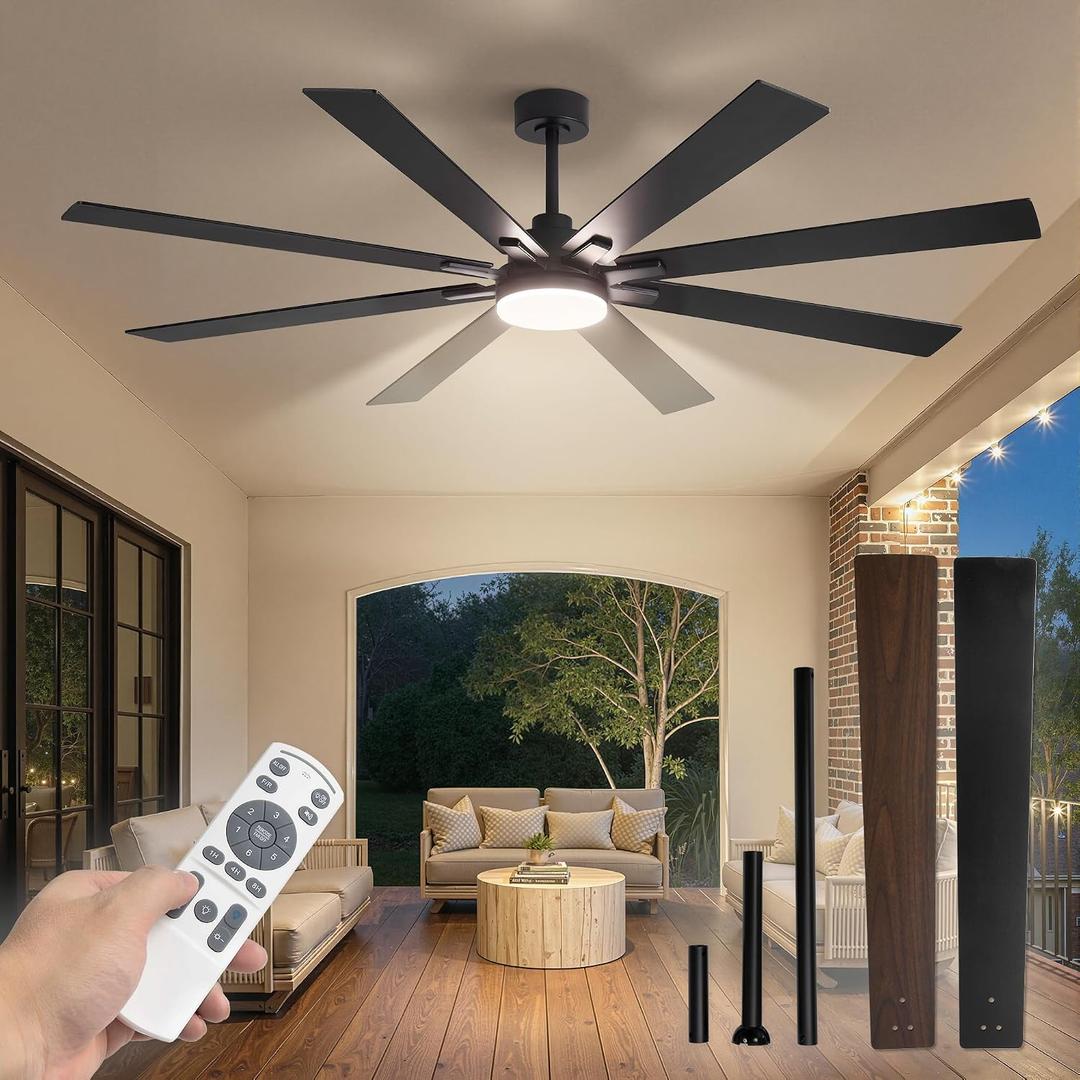 Fanbulous 72 Inch Ceiling Fans with Lights and Remote, Dual-Sided Reversible Blades for Versatile Dcor, Quiet DC Motor, Wide-Angle Customized Brightness & 3CCT, Damp Rated for Indoor/Outdoor Use