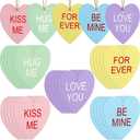 2 x Youyole 30 Pieces Valentine's Conversation Heart Ornaments Wooden Candy Heart Shaped Hanging Wood Embellishment Hanging Ornament Kiss Me Hug Me Love Be Mine Forever for Valentine Decor Party Supplies