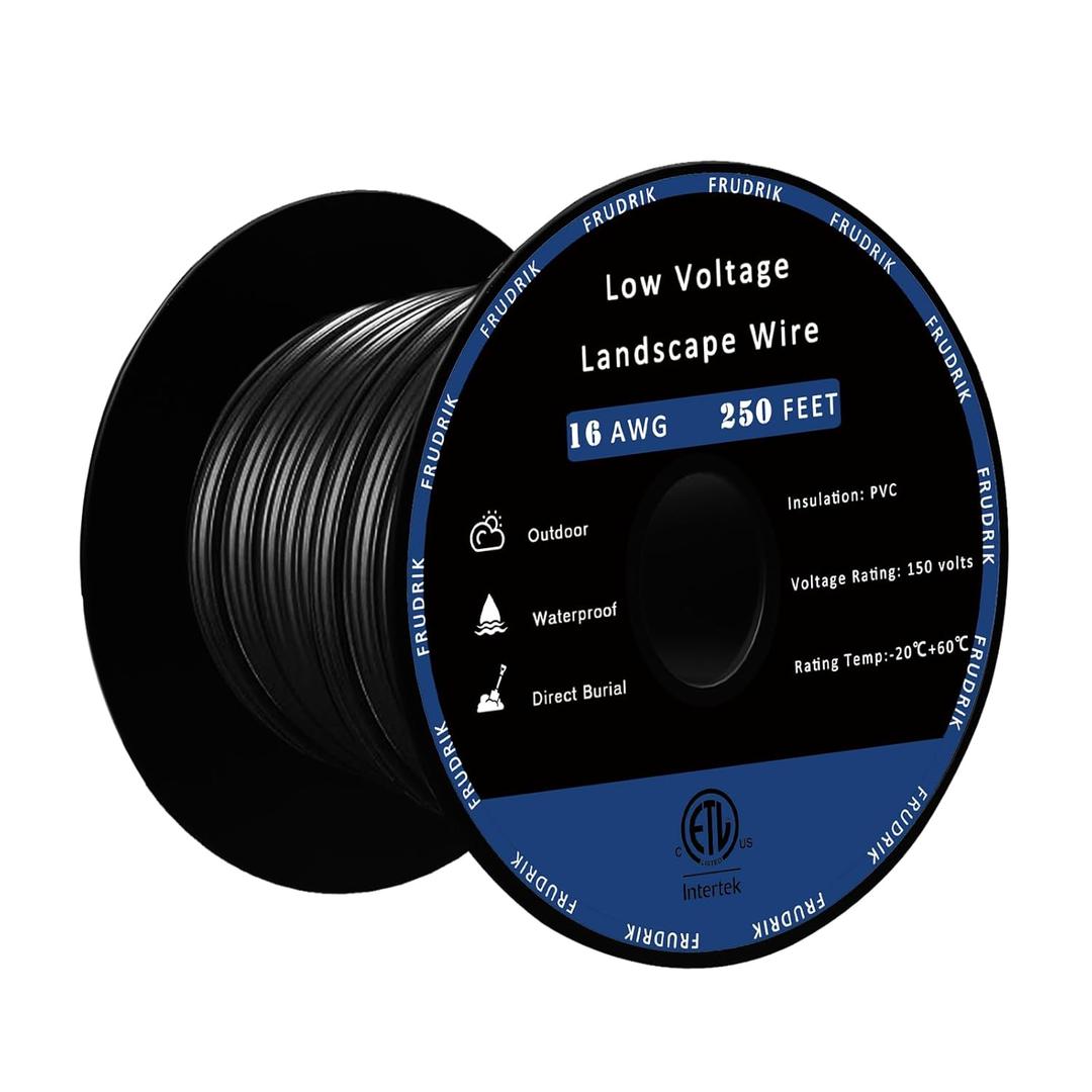 Low Voltage Landscape Lighting Wire - Outdoor Direct Burial Underground Low-Energy Circuit Cable (16/2 Black, 250ft)