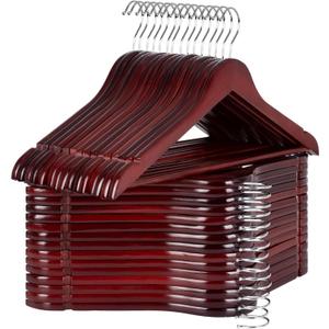 StorageWorks Wooden Hangers 30 Pack, Wood Coat Hangers for Closet, Heavy Duty Clothes Hangers for Suits, Shirts, Pants, Jackets, Dark Cherry Color