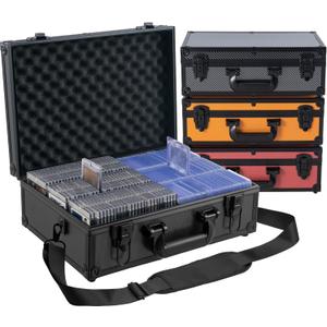 Toploader Storage Box for 3x4 35pt Rigid Cards, Top Loader Cards  Holds 600+ Top Loaders - Aluminum Alloy Trading Card Case, Sports Card Storage Box with Lock (Large Black)