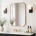 Delma Bathroom Vanity Mirror, Gold Framed Aluminum Bathroom Mirror for Over Sink, Scalloped Round Corner Wall Mirror, High-Definition Vanity Mirror, Hangs Horizontally or Vertically (36x24,Gold)