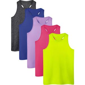 Poroka 5 Pack Girls Active Dry Fit Tank Top Kids Sleeveless Racerback Tank Tops Girls Athletic Dance Performance Tops, 8-10Years