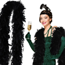 Tigeen 2 Yards 80g Halloween Chandelle Turkey Feather Boa for DIY Craft Wedding Dancing Movie Party 1920s Costume Decoration(Black)