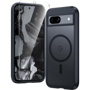 FNTCASE for Google Pixel 8A Case Protective Phone Cover | Support Magnetic Charging, Frosted Translucent Back, Matte, Military Grade, Shockproof, Tough Cases, 6.1 inch, Black