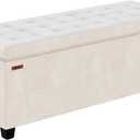 Velvet Storage ottoman bench with legs,43.5W x 15.7D x 15.7H,metal frame end of bed bench hold up to 770 LB,Large Storage Chest hold up to 770 LB,White UASND623W
