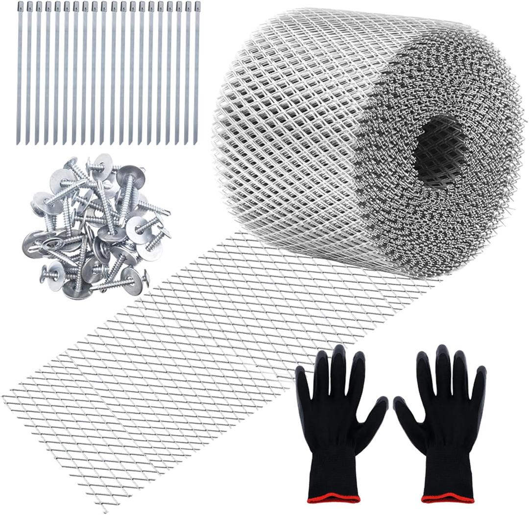 Gutter Guard 5 inchx100 Feet,Leaf Filter Gutter Protection Roll with Installation Screws and Stainless Steel Ties,Leaf Gutter Guards for gutters,Gutter Mesh for Leaves,Twigs,Branches Silver