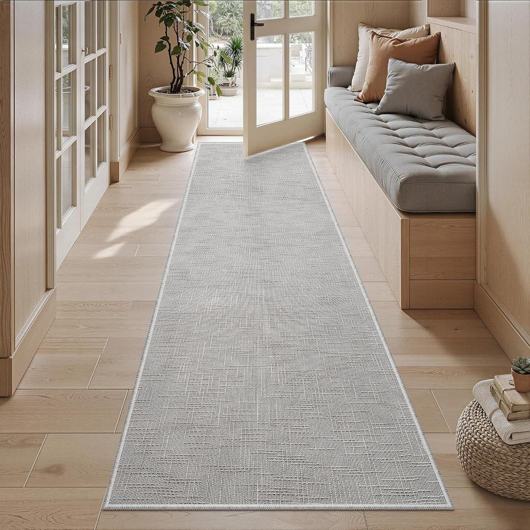 2x6 Runner Rug Non Slip, High-Low Pile Runners for Hallways,Grey