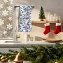 Blue and White Chinoiserie Winter Snowman Kitchen Dish Towels Winter Blue Forest Snowman Hand Towels,Christmas Kitchen Bathroom Decor, 16x24 Inch