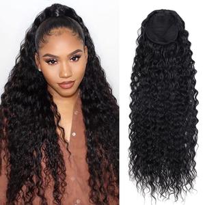 Meepo 24 Inch Curly Ponytail Extensions Synthetic Deep Wave Drawstring Ponytail For Black Women Human Hair Feeling With Clip In Thick Ponytail Hair Natural Black Hairpiece(1b#,160g) (24inch, 1b#)