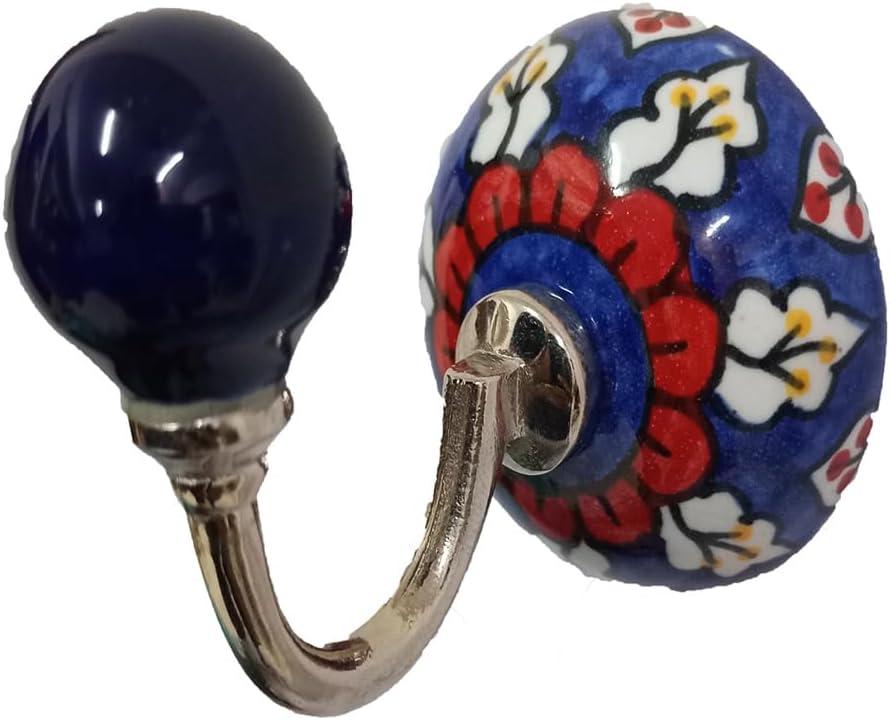 PARIJAT HANDICRAFT Hand Painted Multi Colored Ceramic Wall Hook Hanger Key Holder hat Clothes hangings Bathroom Hardware (Hanger-0103)