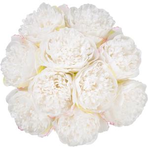 U'Artlines 20 Heads Artificial Peony Silk Flower Leaf Home Office Wedding Party Festival Bar Decor (Cream White)
