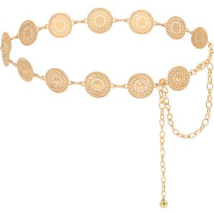 Women's Chain Belt Metal Waist Belt Chunky Belly Link Belt (S: 41.3 in, Pattern Gold)