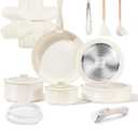 Chef Power Ceramic Cookware Set Non Toxic with Detachable Handles, Healthy Nonstick Pans and Pots Set 19 Pcs, Induction Dishwasher Oven Safe Kitchen Set, PFAS PFOA & PTFE Free, Cream White