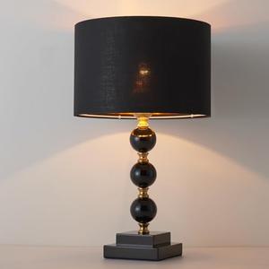 AuroraSpher Modern Black Gold Shiny Table Lamp for Bedroom, Farmhouse Bedside Lamp for Nightstand, Decorative Desk Lamp for Livng Room Home Office with Linen Shade [LED Bulb Included]